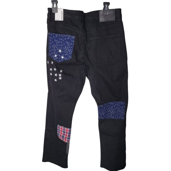 Rue21 Supreme Flex Mens Size 32x30 Black Patchwork Straight Leg Jeans - Picture 7 of 12
